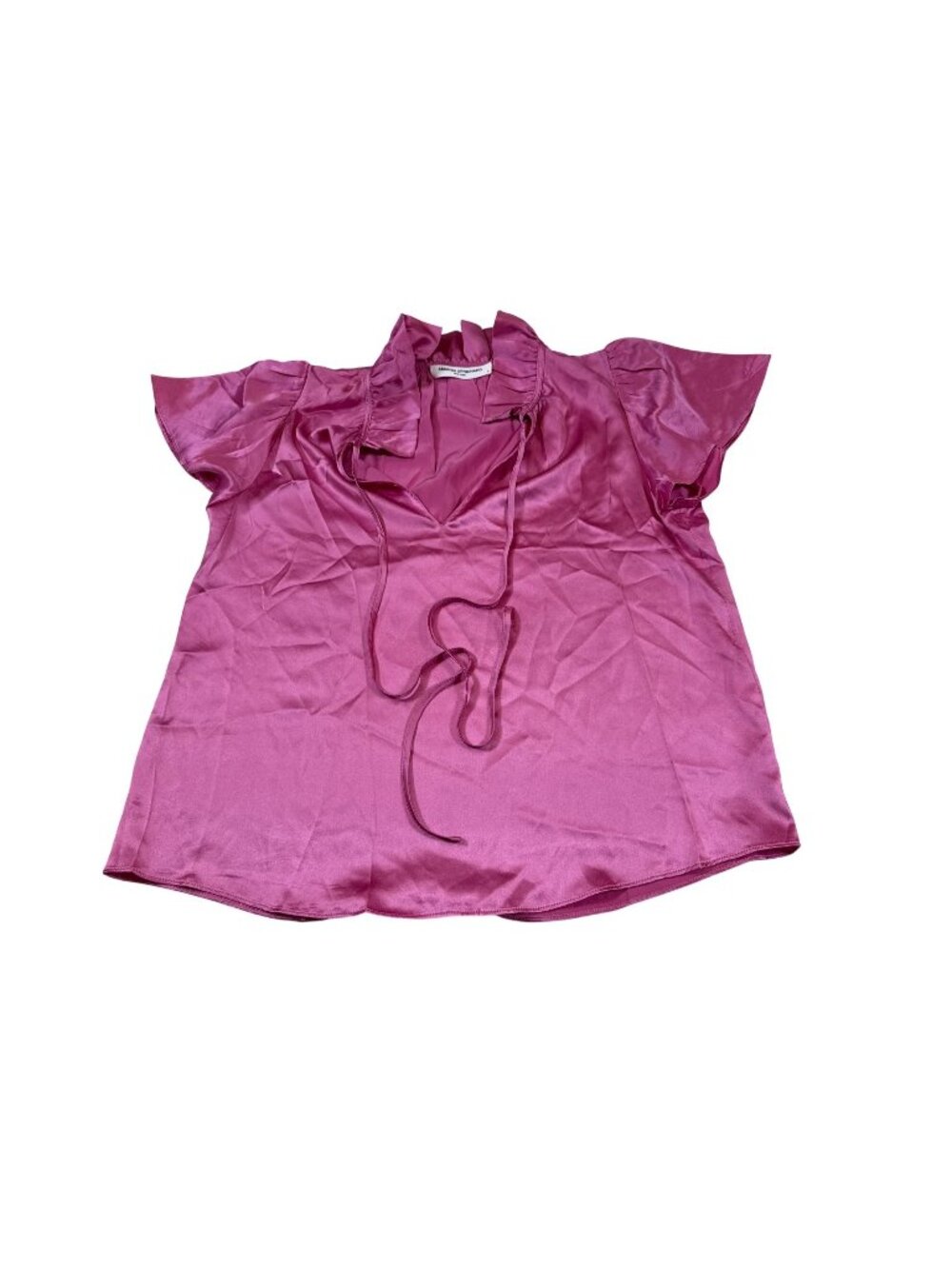 Amanda Uprichard Pink Silk Ruffle Top Size M Short Sleeve Blouse (P1096)